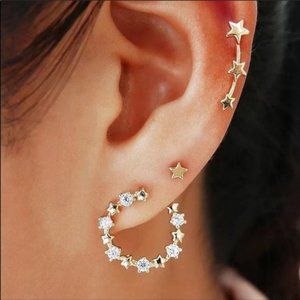 3/$30 3 PCS TRENDY GOLDEN STARS STUD EARRINGS